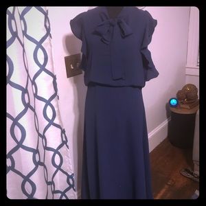 Feiinvan blue pussy bow midi dress L/XL